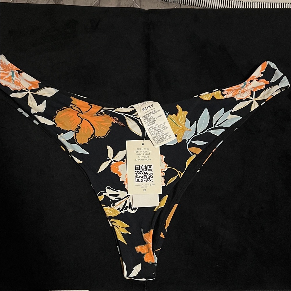 Roxy Floral Bikini Bottoms - Black and Orange